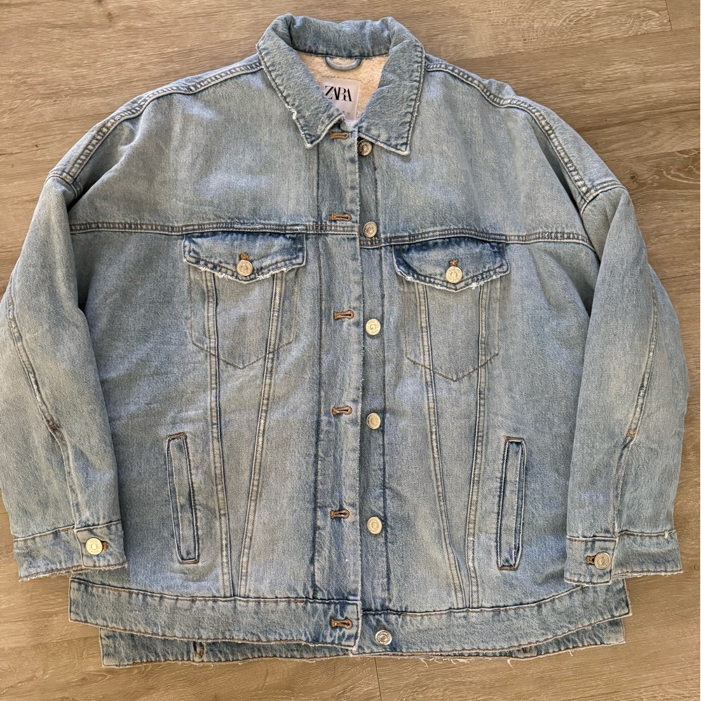 Zara Blue Denim Jacket with Sherpa Lining